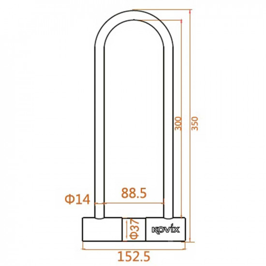 Kovix KTL Alarmed U Lock 300mm X 885mm X 14mm Security - SKU KOVKTL14300