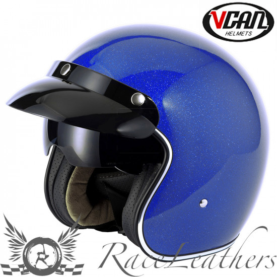 VCAN V537 Blue Flake Open Face Helmets - SKU RLMWVFT011