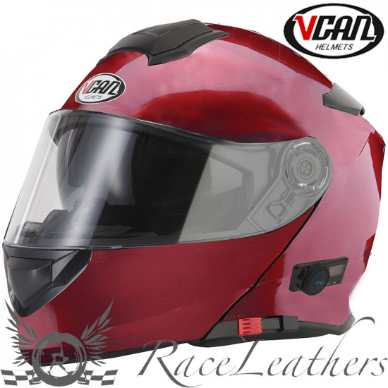 VCAN V271 Blinc 5 Bluetooth Burgundy Flip Front Motorcycle Helmets - SKU RLMWBLU011