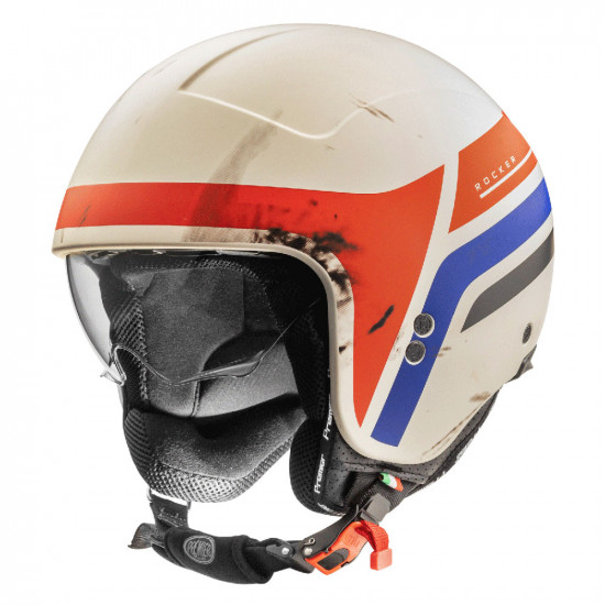 Premier Rocker ON 1 White Red Blue Open Face Helmets - SKU PRHROON78LA