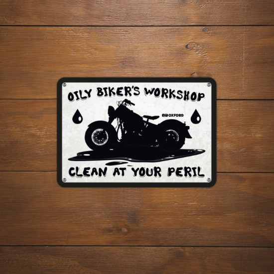 Oxford Garage Metal Sign: Oily Bikers Workshop