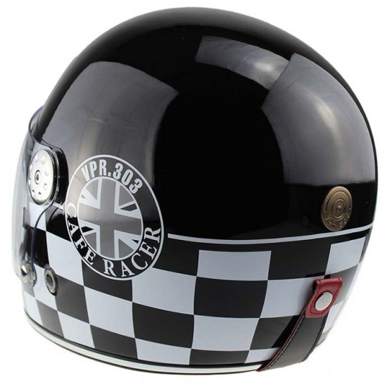 VPR.303 F656 Vintage Retro Cafe Racer Motorcycle Helmet Black Full Face Helmets - SKU A31159NewBlackChequerXS