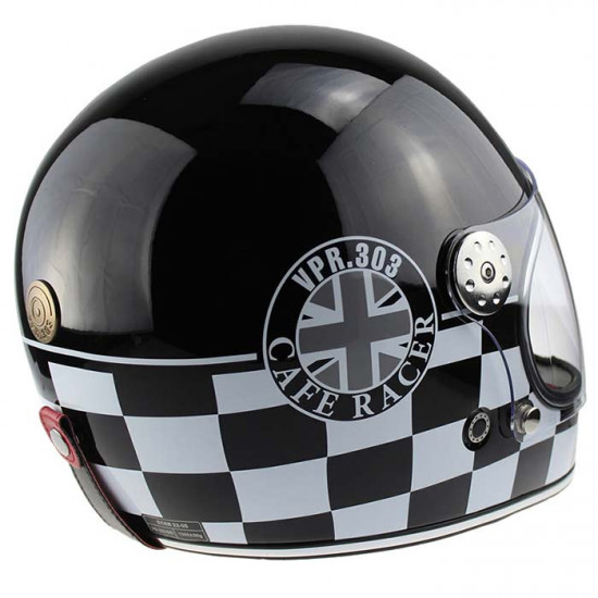 VPR.303 F656 Vintage Retro Cafe Racer Motorcycle Helmet Black Full Face Helmets - SKU A31159NewBlackChequerXS