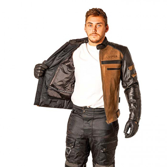 Viper Pier Leather Black Brown Mens Motorcycle Jackets - SKU A364BlackBrownXS36