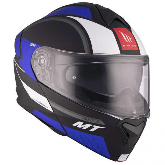 MT Genesis SV Cave Matt Black Blue Helmet Flip Front Motorcycle Helmets - SKU M1347A610733