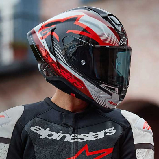 Alpinestars Supertech R10 Team Black Carbon Red White Full Face Helmets - SKU 82002241352XXL