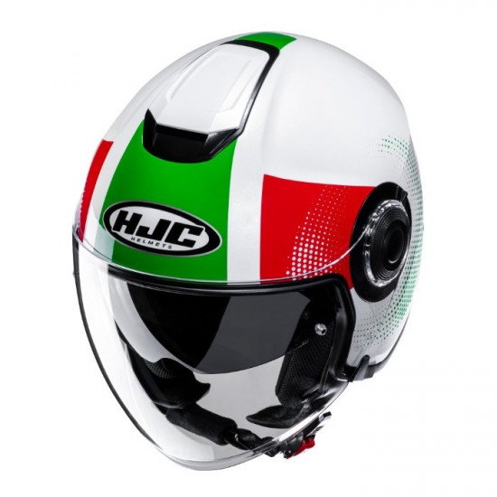 HJC I40N Pyle Green White Red Open Face Helmets - SKU I40NPGXS