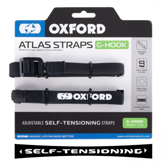 Oxford Atlas G-Hook 17mm x 1.2m Black Straps(Pair) Motorcycle Luggage - SKU OX300