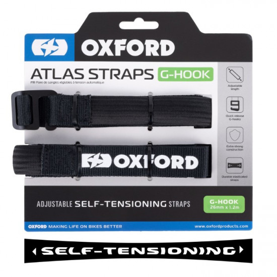 Oxford Atlas G-Hook 26mm x 1.2m Black Straps(Pair) Motorcycle Luggage - SKU OX306