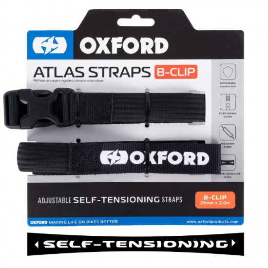 Oxford Atlas B-Clip 26mm x 2.0m Black Straps(Pair) Motorcycle Luggage - SKU OX321