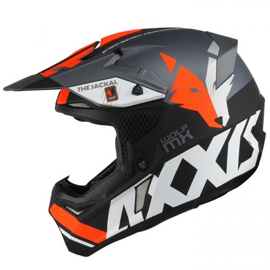 Axxis Wolf Jackal Matt Grey Fluo Orange Off Road Helmets - SKU 8061632