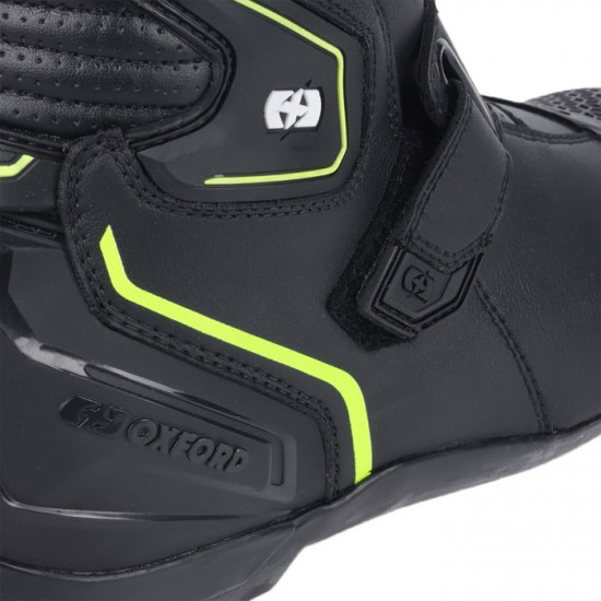 Oxford Omega Air Vented Short Mens Boots Black White Yellow Mens Motorcycle Touring Boots - SKU BM23380340