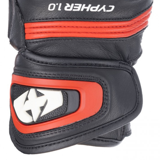 Oxford Cypher 1.0 Short Leather Mens Gloves Black Red White Mens Motorcycle Gloves - SKU GM2232022XL