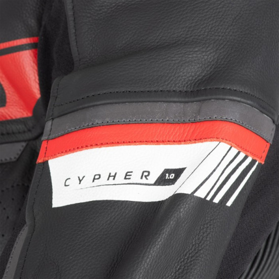 Oxford Cypher 1.0 Leather Mens Jacket Black White Red Mens Motorcycle Jackets - SKU LM2333022XL