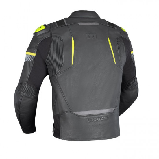 Oxford Cypher 1.0 Leather Mens Jacket Black Fluo Yellow