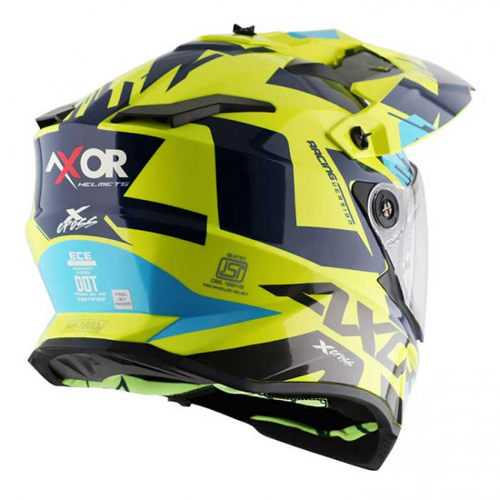 Axor X-Cross Neon Yellow Blue Full Face Helmets - SKU AXR016S from RaceLeathers Motorcycle Clothing