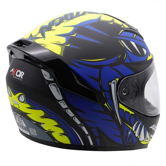 Axor Rage Matt Python Blue Yellow Black Full Face Helmets - SKU AXR040S