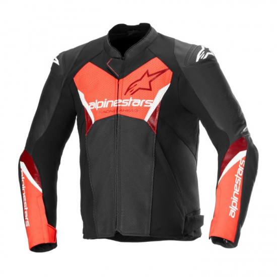 Alpinestars Faster V3 Airflow Leather Jacket Black Red Fluo