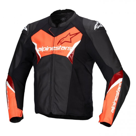 Alpinestars Faster V3 Leather Jacket Black Red Fluo