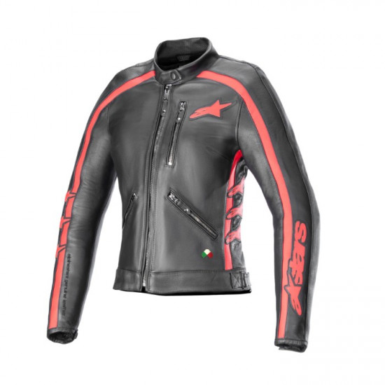 Alpinestars Stella Dyno Leather Jacket Black Haute Red