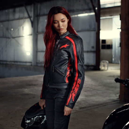 Alpinestars Stella Dyno Leather Jacket Black Haute Red Ladies Motorcycle Jackets - SKU 31139241346XXL