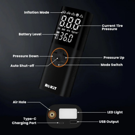 ROKiT Up Motorcycle / Car Tyre Inflator 9000 mah