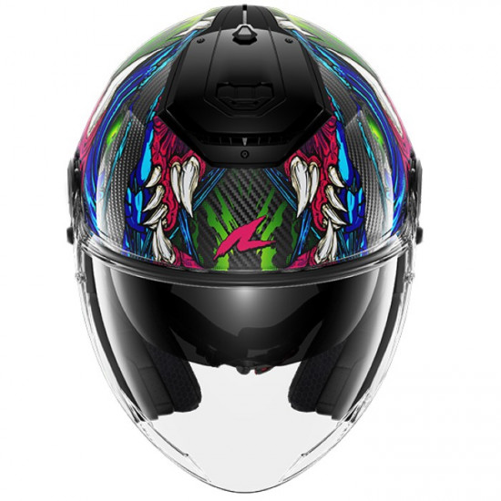 Shark RS Jet Carbon Shaytan Carbon Green Violet Open Face Helmets - SKU 235/HE8212E/KGV1 from RaceLeathers Motorcycle Clothing