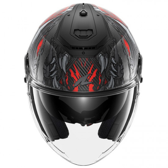 Shark RS Jet Carbon Shaytan Matt Carbon Red Anthracite Open Face Helmets - SKU 235/HE8213E/KRA1 from RaceLeathers Motorcycle Clothing