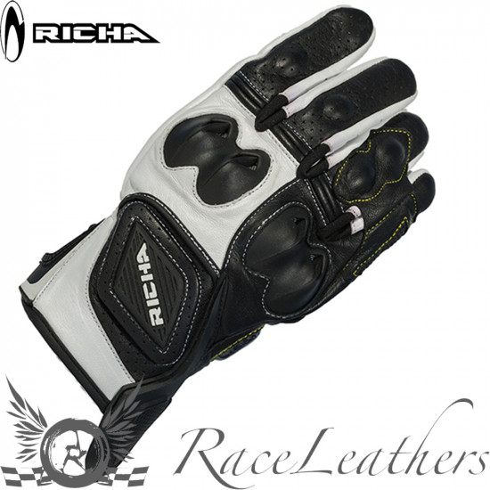 Richa Indy Black White Mens Motorcycle Gloves - SKU 081/INDY/WH/02