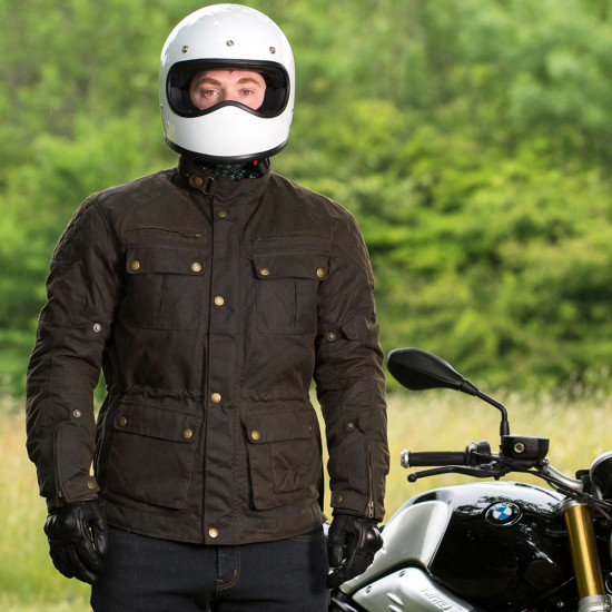 Merlin Yoxall II Olive Wax Cotton Motorcycle Jacket Mens Motorcycle Jackets - SKU MWP141/OLV/SML